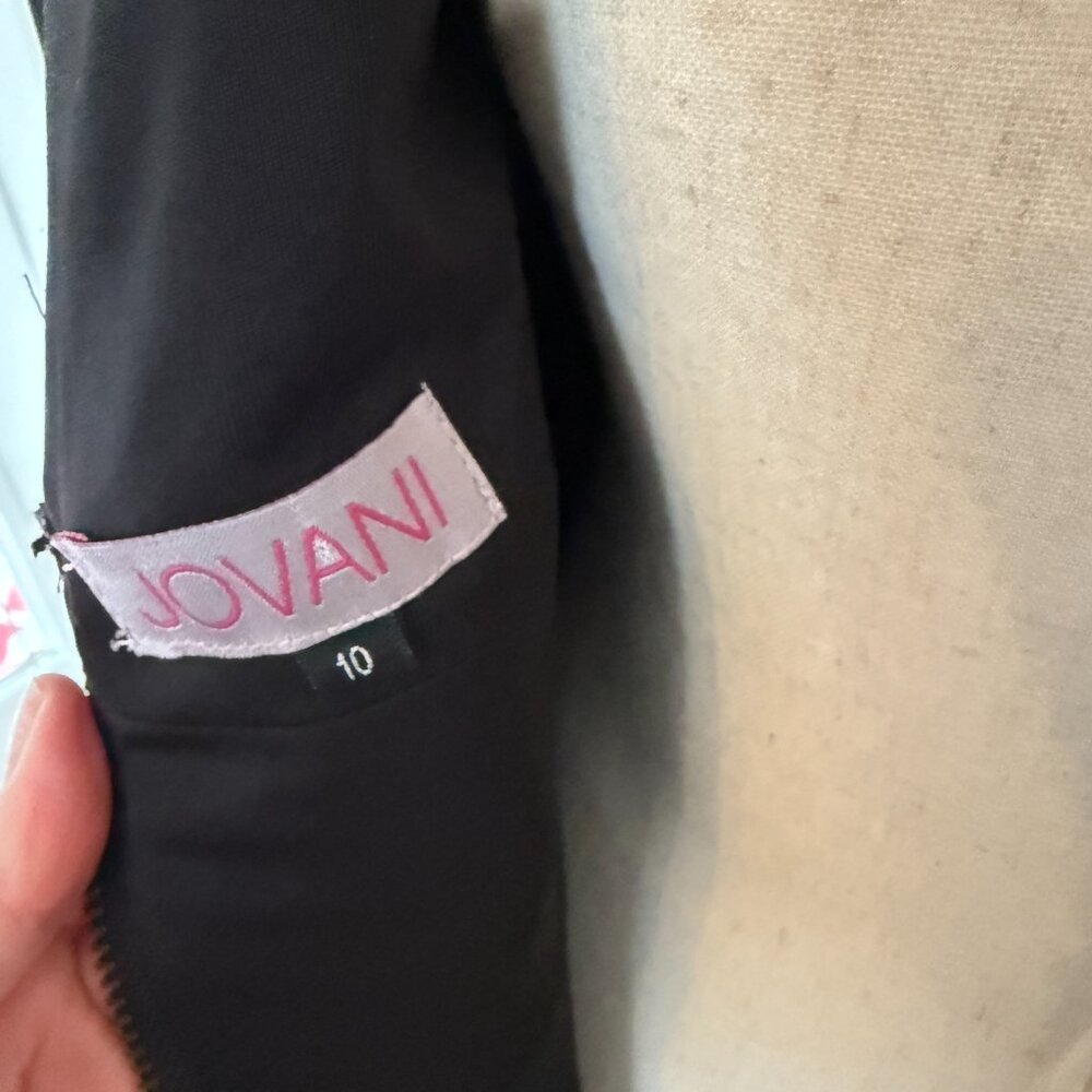 Jovani Faux Leather Long Sleeve Low Back Black Dress Size 10 Cocktail Mini Sexy - Picture 8 of 12